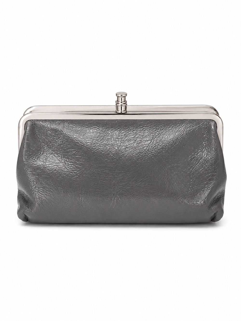 HOBO International Metallic Gray Leather Kiss Lock Clutch Wallet - Picture 2 of 10
